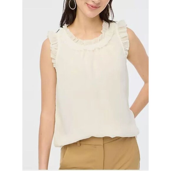 J. Crew Factory Ruffleneck Crinkle Top Women's Size XXS in Ivory New With Tag! - Picture 1 of 4